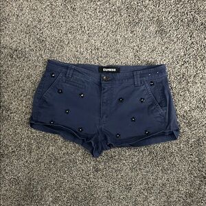 Express Dark Blue Embellished Women's Jean Shorts